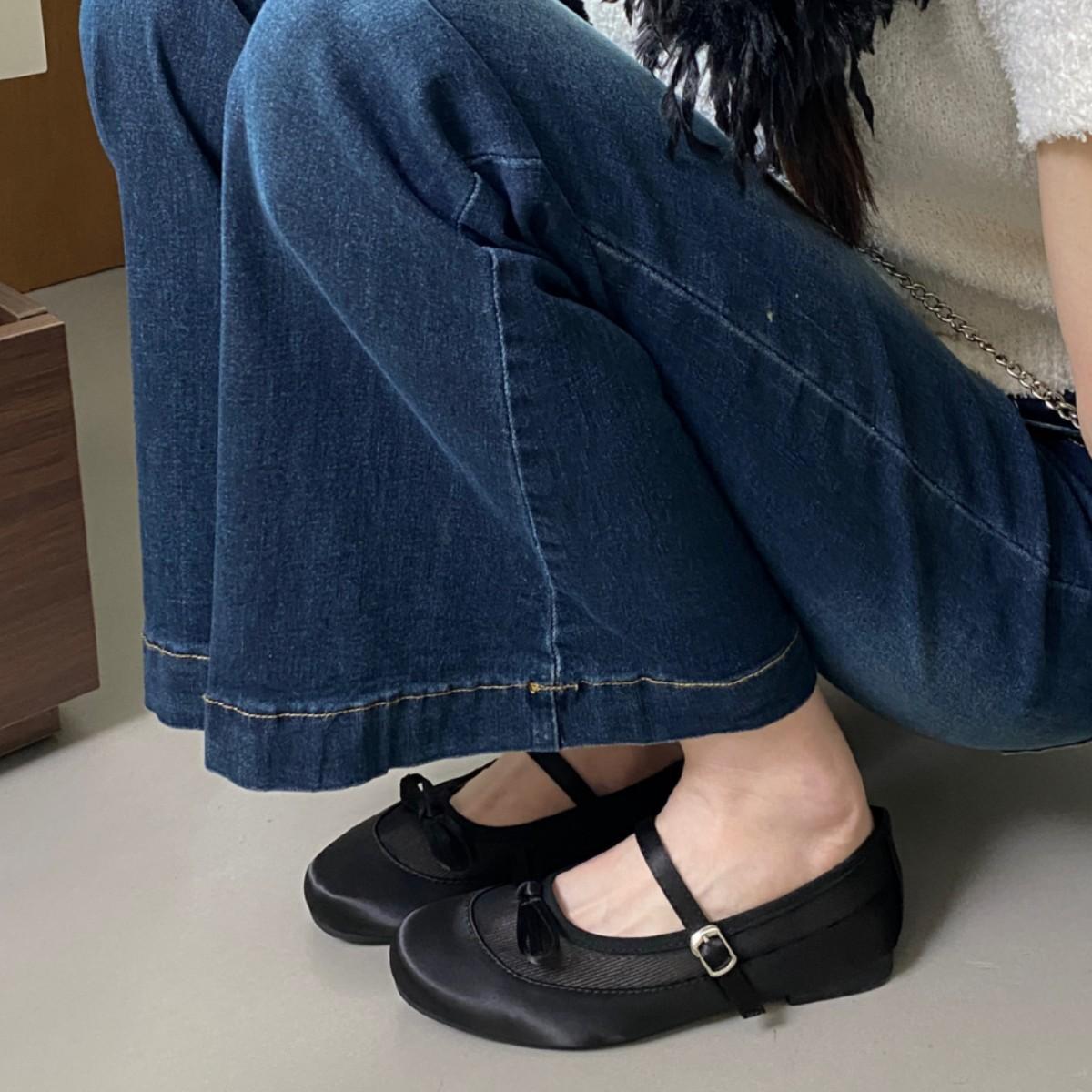 Spring And Summer Flat-Bottomed Bow Breathable Mesh Single Shoes Women S Spring And Summer One-Word Buckle Belt 35