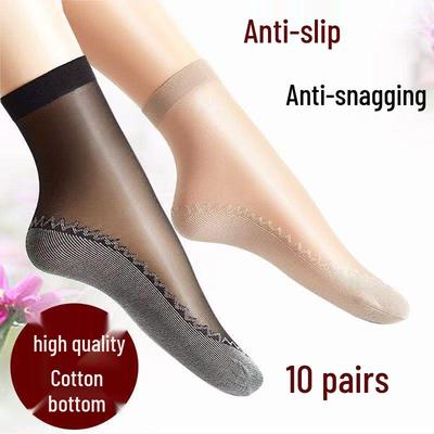Women's Mid-Calf Thin Cotton Stockings: Non-Slip, Sweat-Absorbent, Anti-Odor, Breathable, Anti-Hook, Black & Skin Color Options