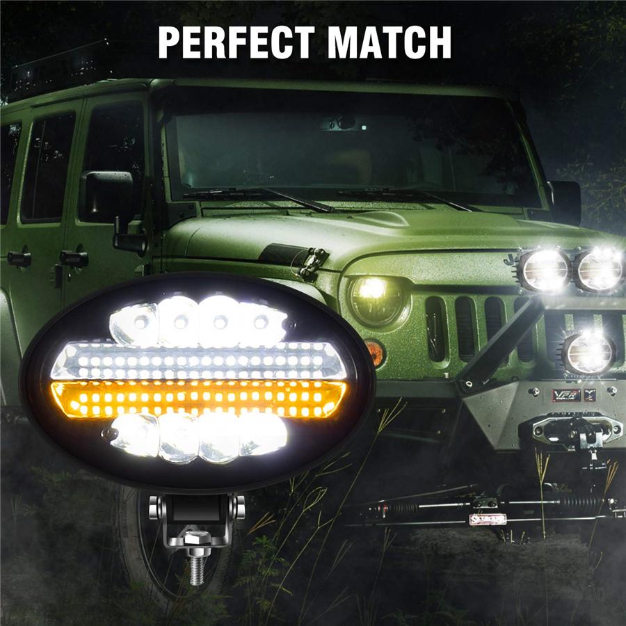 5" 144W 7000LM 6500K & 3000K LED Pods Off Road LED Light Bar Spot Flood Combo Oval Amber Work Light Fog Lights Driving Lights