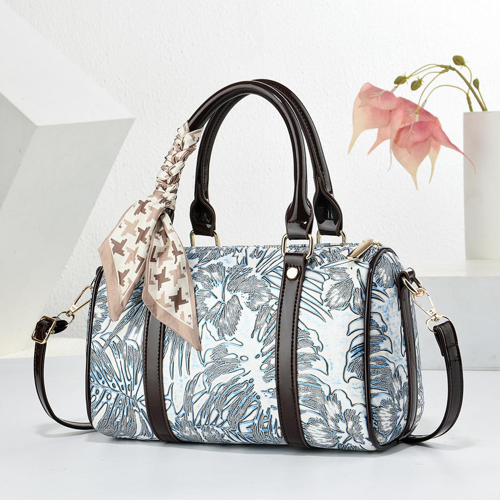 Fashionable Large Capacity Boston Women's Bags Retro Print Commuter Tote Bag Single Shoulder Crossbody Bag PU Material Handbag