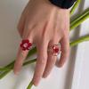 Vintage Bohemian Crystal Beaded Flower Elastic Ring Handmade Woven Rice Beads Flower Ring for Women Girls Party Gift Jewelry
