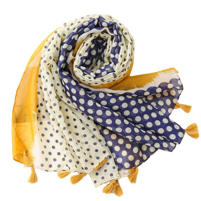 Four Seasons New Korean Edition Versatile Size Dot Contrasting Color Cotton And Hemp Shawl Dual Purpose Long Beach Scarf For Women