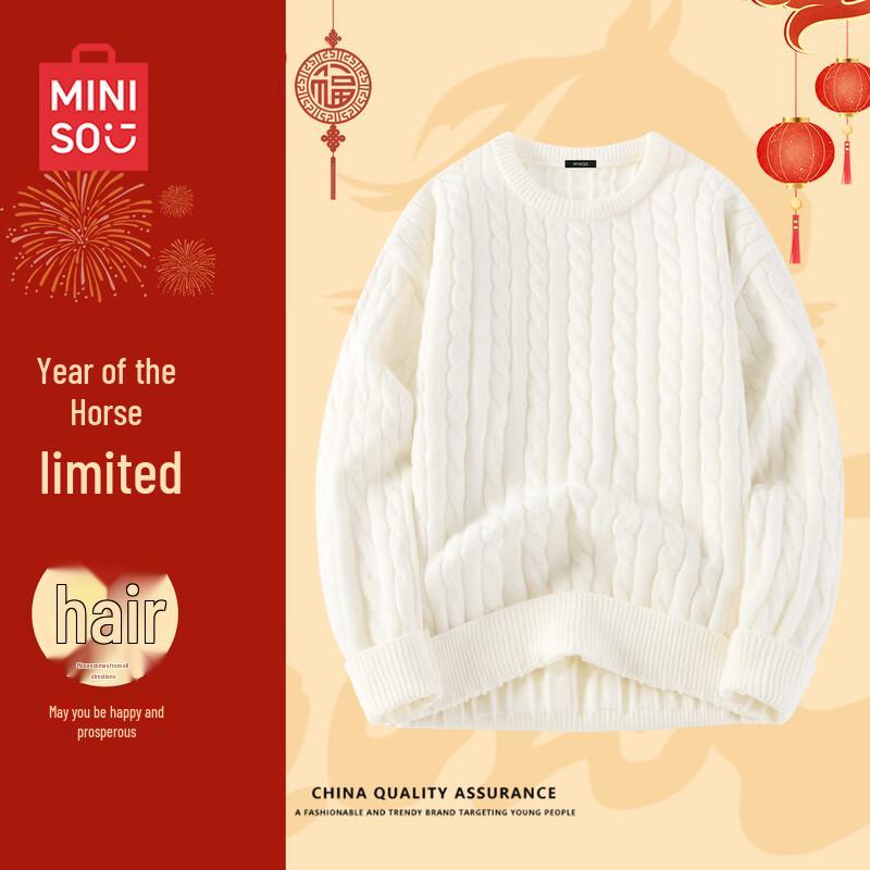 

MINISO Men s Loose Fit Cable Knit Pullover Sweater L