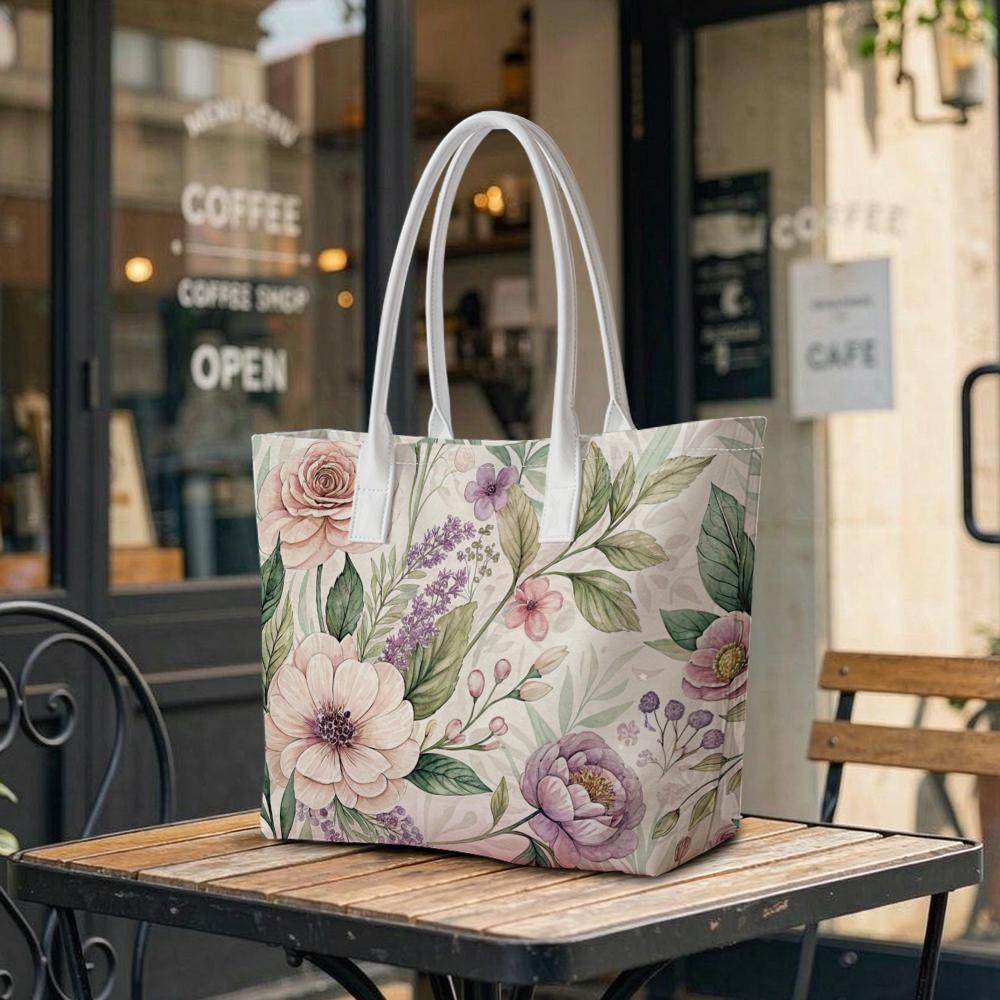 Elegant Floral Printed Casual Tote Bag Fashionable Daily Carry Handbag for Women