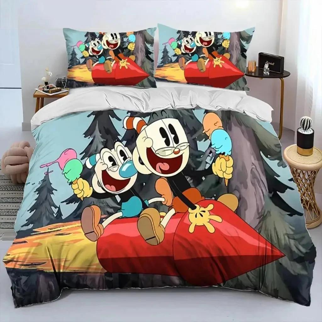 New Print Cartoon Cuphead And Mugman Bedding Set Boys Girls Twin Queen Size Duvet Cover Pillowcase Bed Home Textileextile