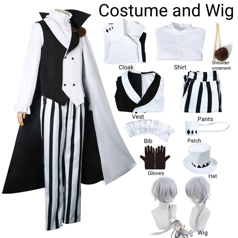 Bungo Stray Dogs Nikolai Gogol Cosplay Costume Hat Wig Season 4 Cloak White Black Uniform Wig Anime Hunter Dogs Halloween Costum