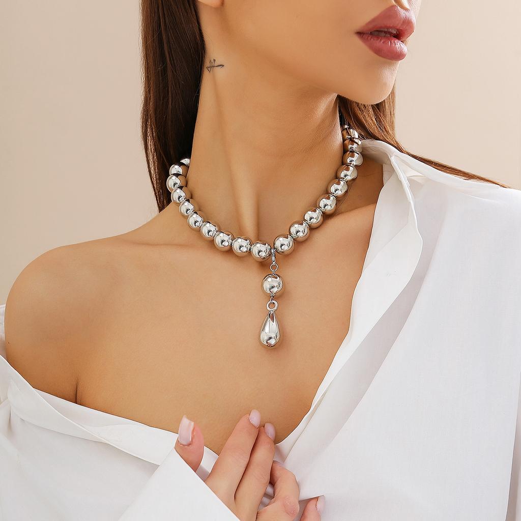 Exaggerated Goth Acrylic CCB Big Ball Bead Chain Necklace for Women Punk Chunky Heavy Short Choker Grunge Zircon Steampunk Men
