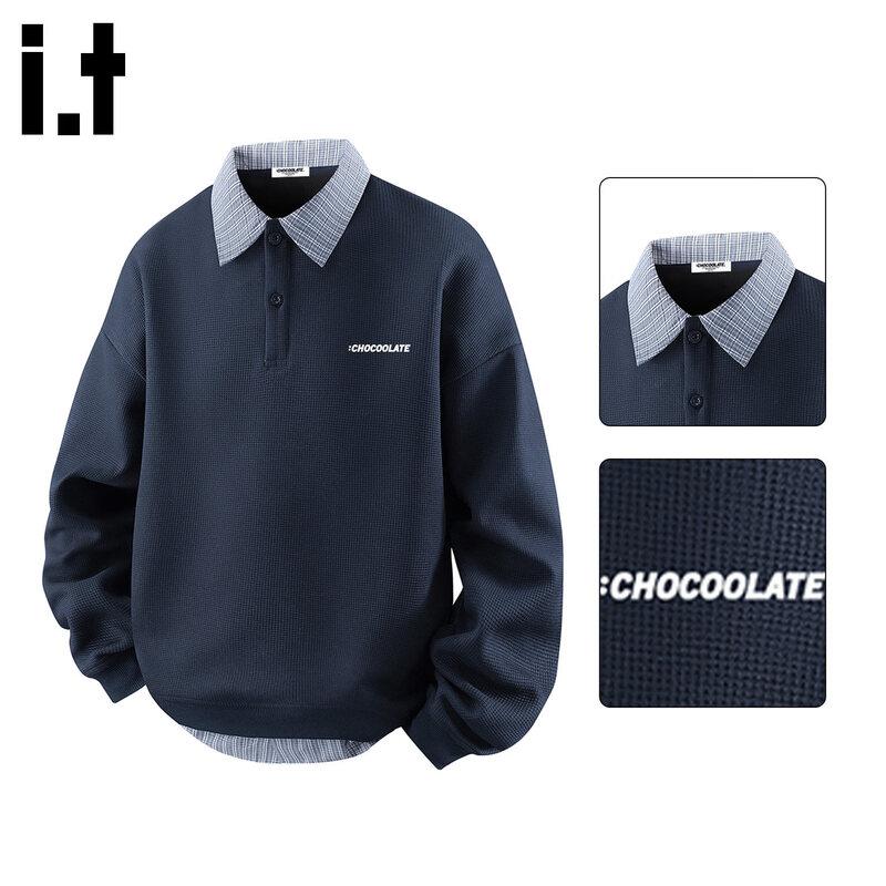 :CHOCOOLATEit Men s Fake Two-Piece Polo Collar Sweatshirt XL