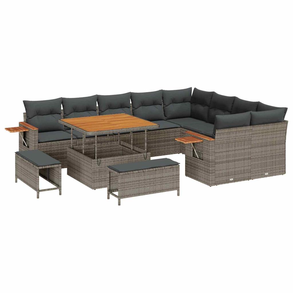 Garden Sofa Set 12 Pieces Grey Poly Rattan