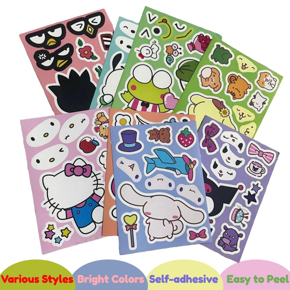 Kids 8Sheets/Set Make A Face Puzzle Sticker Cute Kawaii Anime Funny Children Assembly Jigsaw Diy Stickers Children Educational Toy