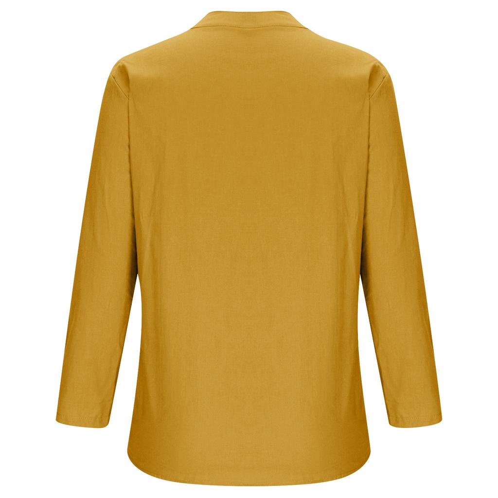 Camicia estiva taglie forti tinta unita casual in cotone e lino, camicetta vintage con tasca, abbigliamento da donna