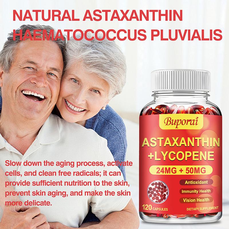 Capsule Buporai cu Astaxantină, Lycopen, pentru Antioxidant Natural Sănătatea Pielii și a Ochilor Sănătatea Articulațiilor și a Mușchilor Sănătatea Energiei și a Sistemului Imunitar