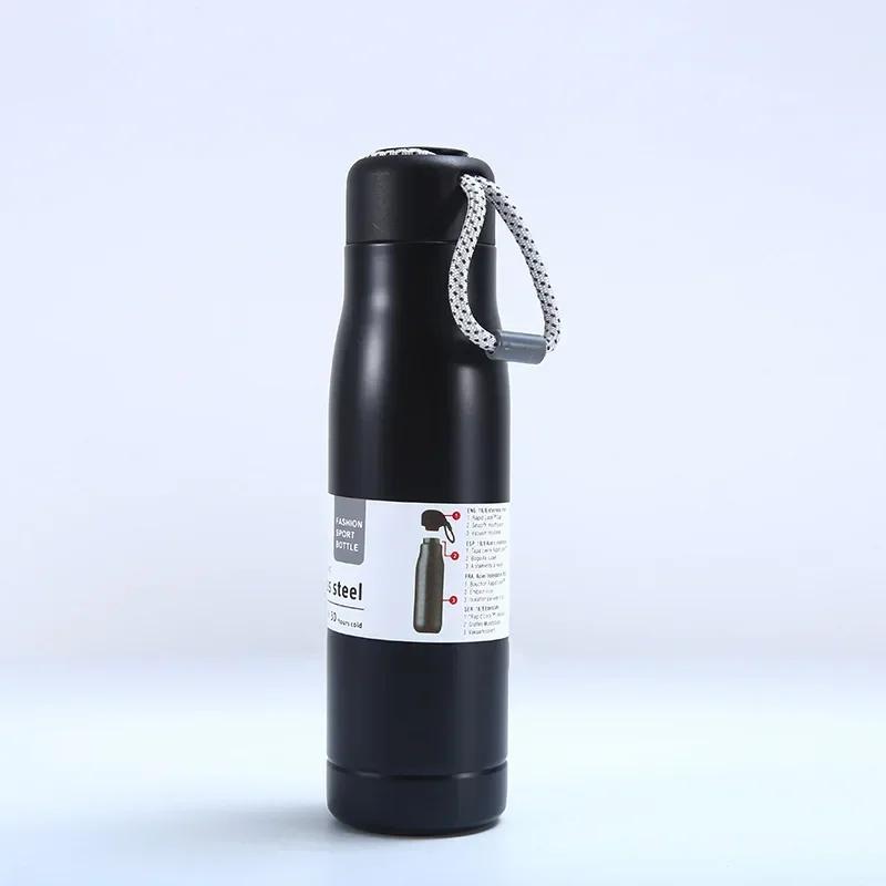 Wasserflasche mit tragbarem Deckel Thermos-Vakuum-isoliert Edelstahl Wiederverwendbar Auslaufsicher Vakuumflasche für Camping Trinkgeschirr