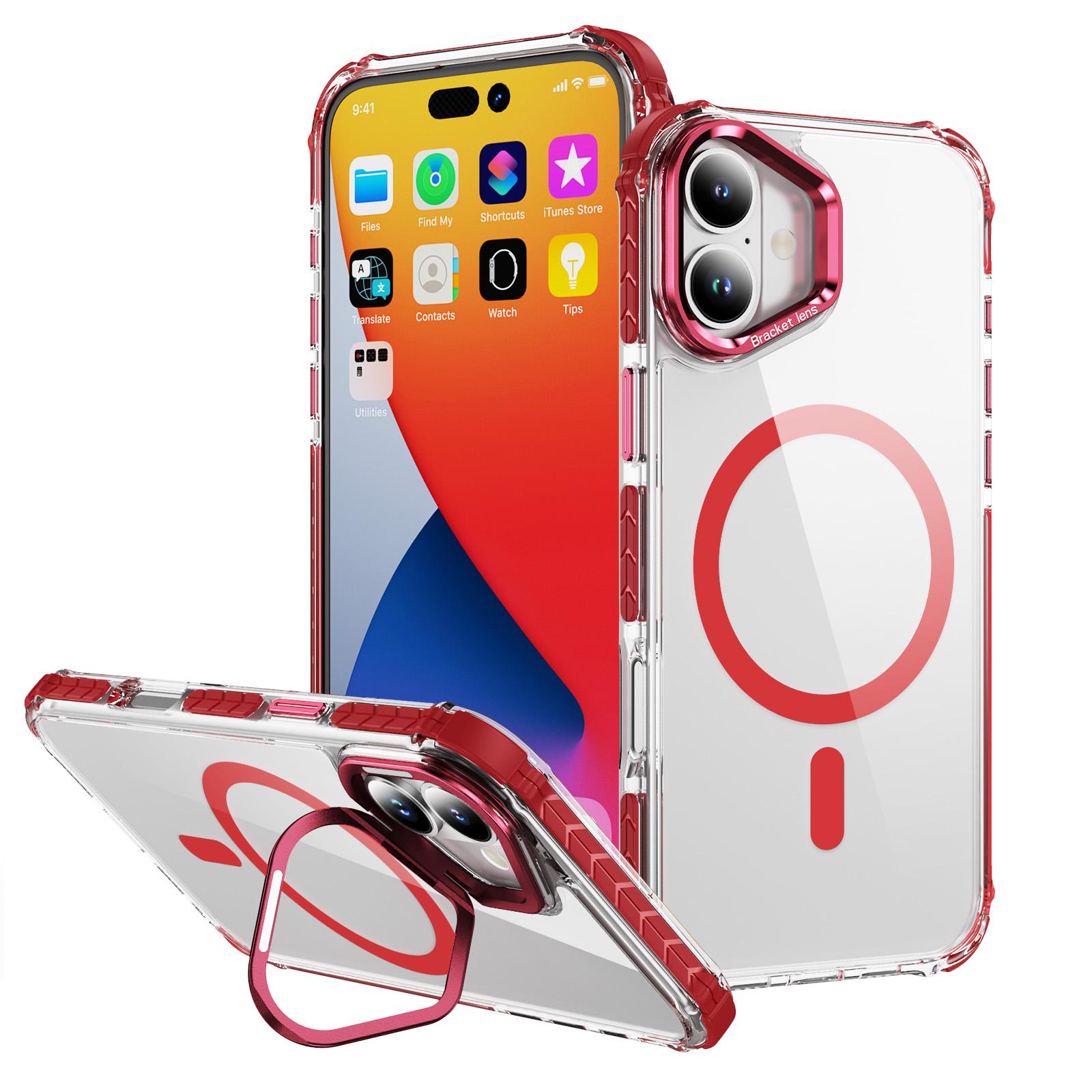 

For iPhone 17 Clear Phone Case with Lens Kickstand Cover Compatible with MagSafe Red