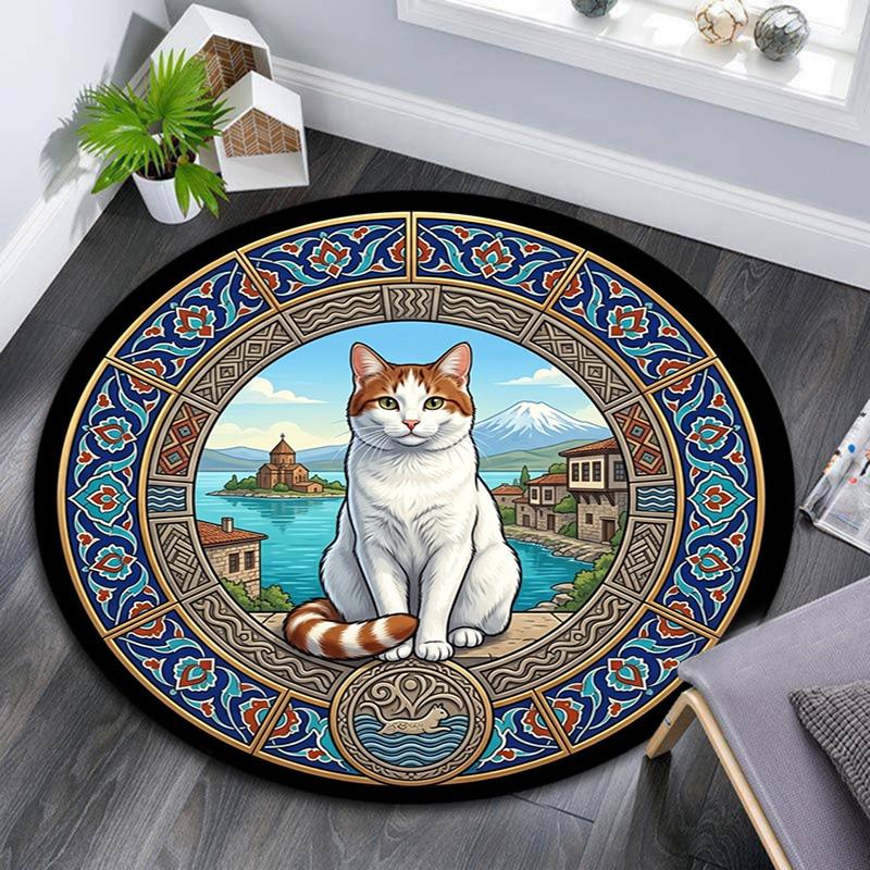 Cultural Heritage Cat Round Area Rug Under Office Chairs Bedroom Living Room Home Decor