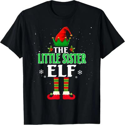Little Sister Elf Matching Family Group Christmas Party Pjs T-Shirt