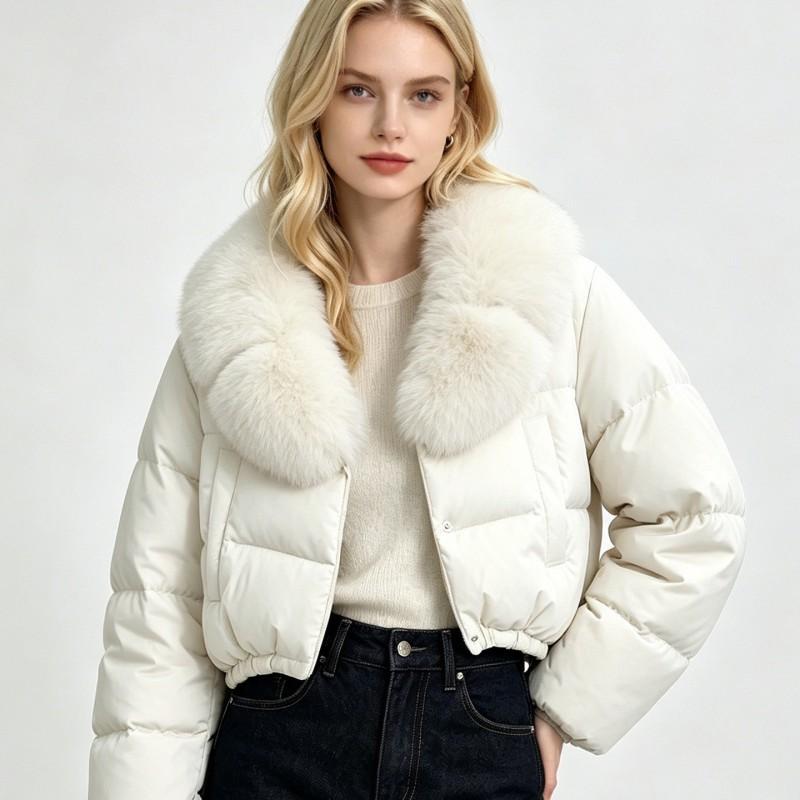 Womens Short Fashion Warm Puffer Coat With Faux Fur Collar Winter 2025 Casual Commuter Outerwear