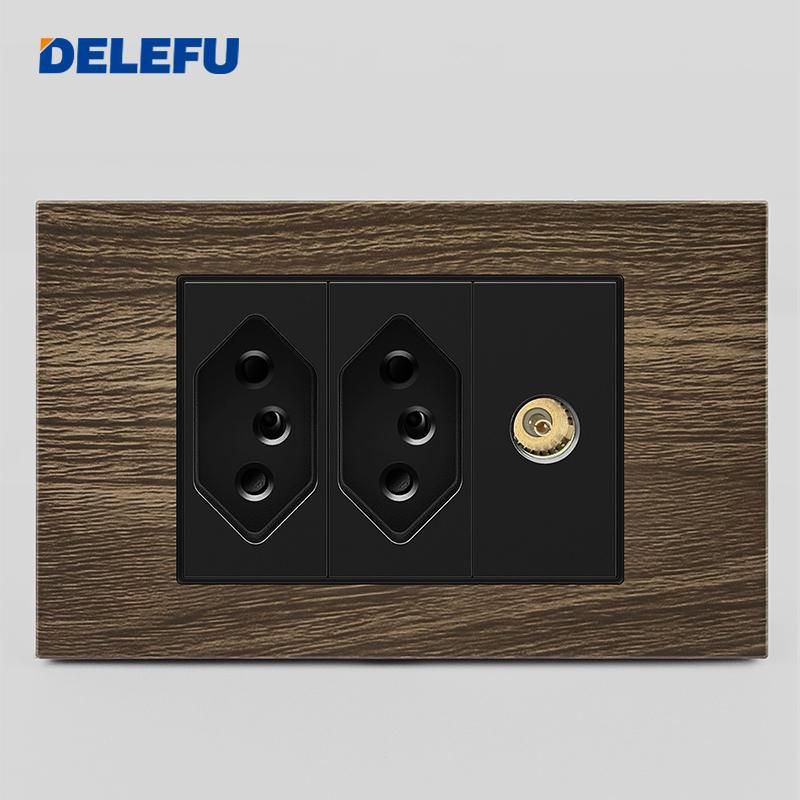 DELEFU Brasilianischer 118er Vintage Aluminium-Holzmaserung Schaltersteckdose mit USB Typ-C Anschluss Netzstecker ist Langlebig.