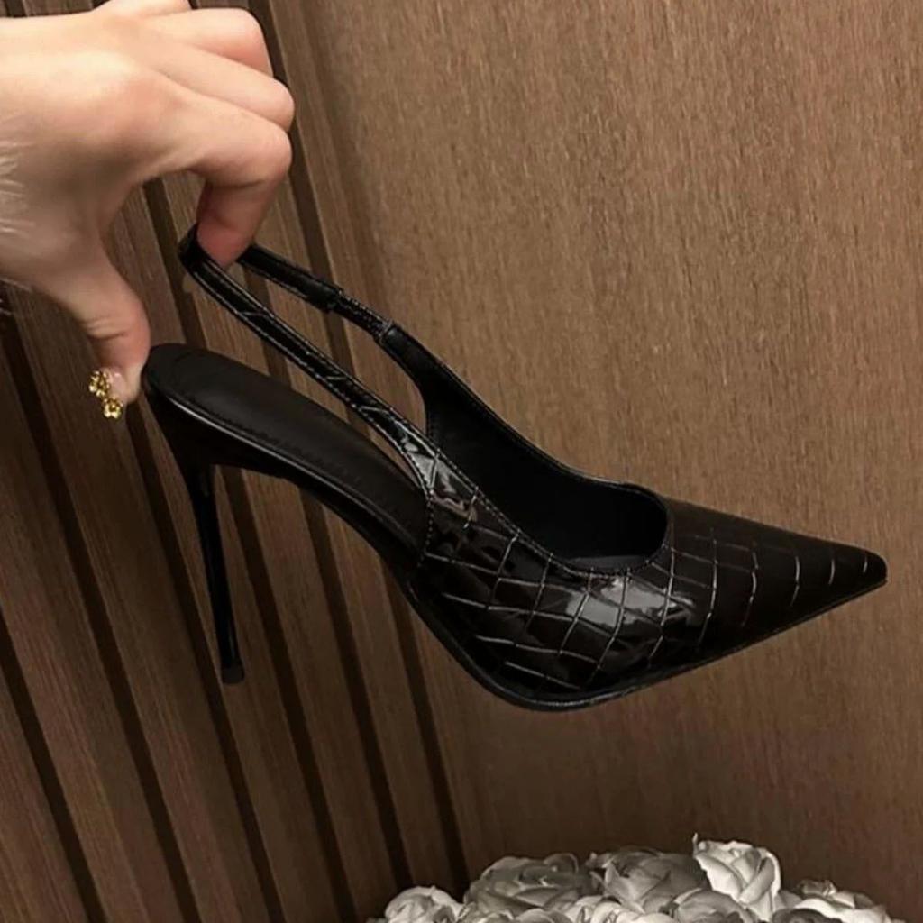 Sexy French new black high heels 2025 women's fashion single shoes thin heel pointed head shallow mouth rear empty versatile shoes