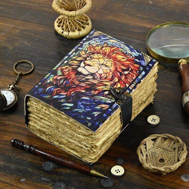 

Lion Leather Grimoire Journal: Vintage Book of Shadows 7 x 5 in