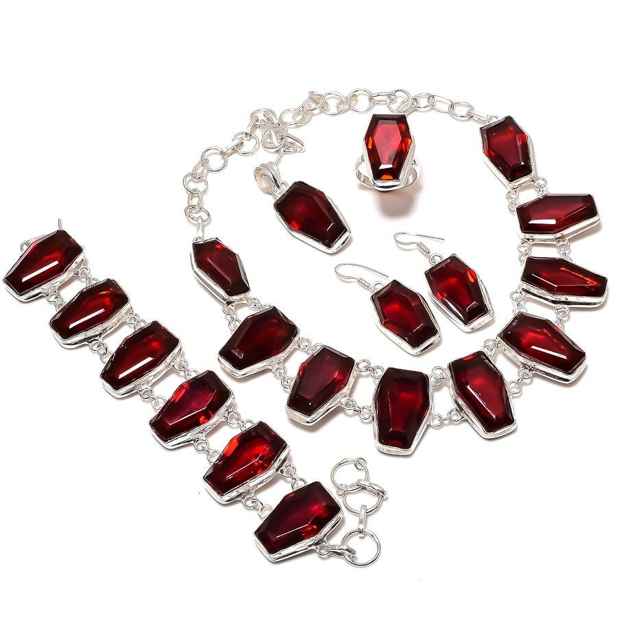 Garnet Gemstone Handmade 925 Sterling Silver Jewelry Set t8P51
