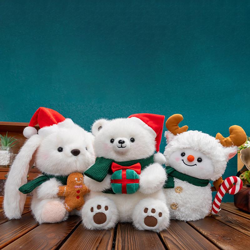 Christmas Plush Bear Snowman Soft Toy With Pp Cotton Filling For Holiday Gift