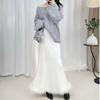 Elegant French A-Line Midi Skirt with 3D Flower Tassels