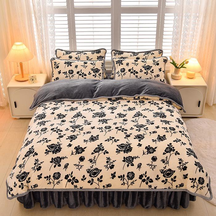 2025 Milch-Samt-Flanell 4-teiliges Set: Bettbezug aus Korallenfleece Klasse A