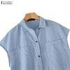 ZANZEA Women Casual Turn Down Collar Loose Short Sleeve Plaid Blouse