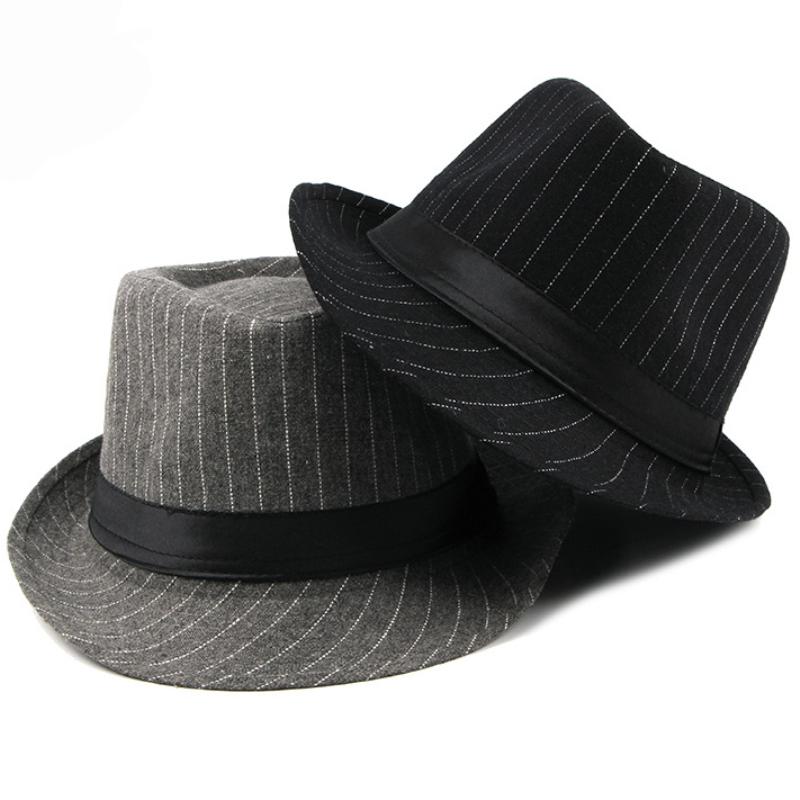 Freedom Outdoors Men's Black Ht1516 New Fashion Fedora Hat British Style Striped Trilby Hat Classic Retro Derby Bowler Jazz Hat Casual Grey Fedoras