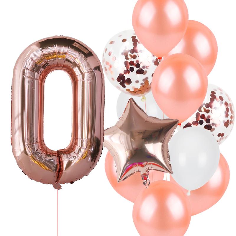 12pcs Rose Gold Number Foil Balloons Birthday Party Decoration Kids 1st First Baby Girl Princess 1 2 3 4 5 6 7 8 9 Years Old