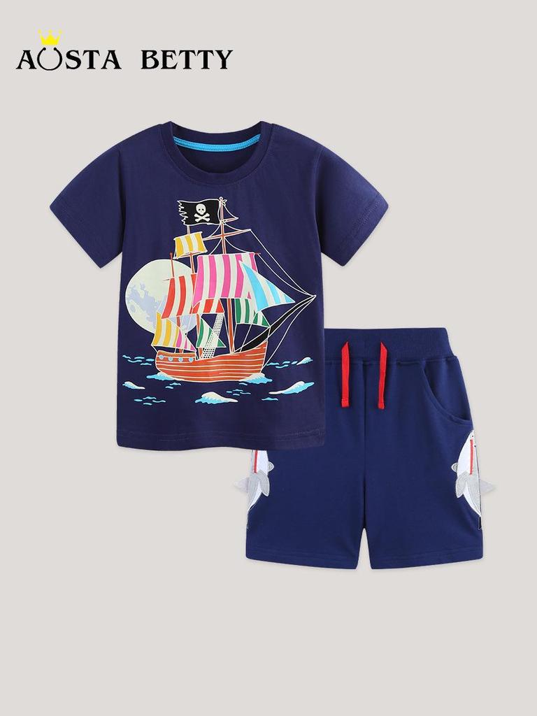 26 Neues Sommer-Kinder-Leucht-Cartoon-T-Shirt & Baumwollshorts-Set