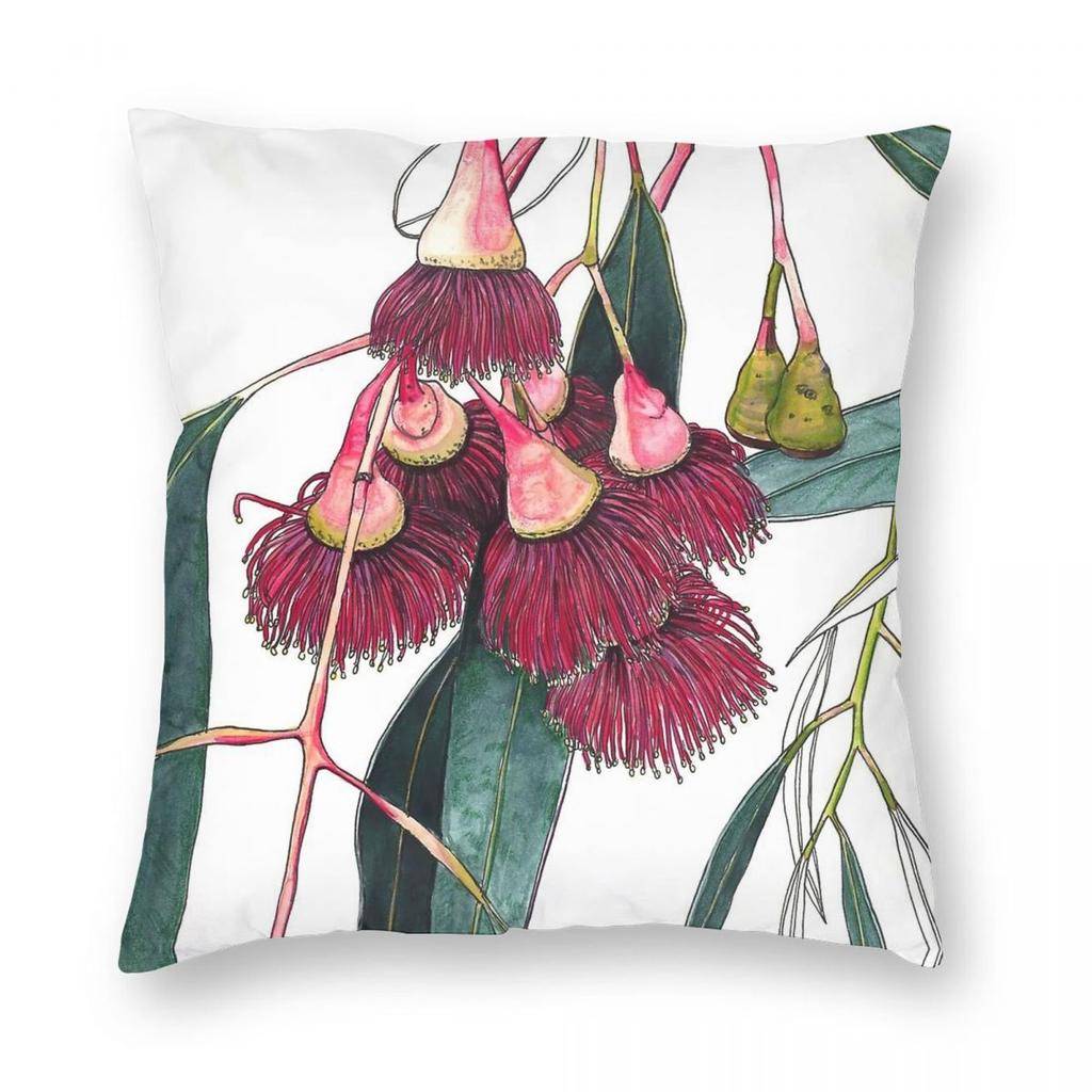Gum Blossom Eucalyptus Pink Square Pillowcase Polyester Linen Velvet Printed Zip Decor Car Cushion Case