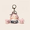 Handmade Korean Plush Doll Keychain With Floral Print Dress Checkered Bow Decor For Gift And Decoration