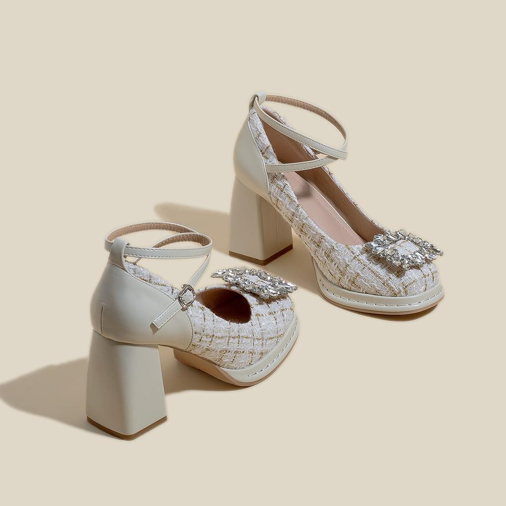 Coarse Heel High Heels Femininity 2025 Spring New Platform Waterproof Table Mary Jane Shoes Princess Shoes Rhinestone Single Shoes