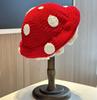 Korean Sweet And Cute Mushroom Beret Women Hand-Crocheted Polka Dot Lace Crochet Wool Hat Autumn Winter Warm Knitted Painter Hat