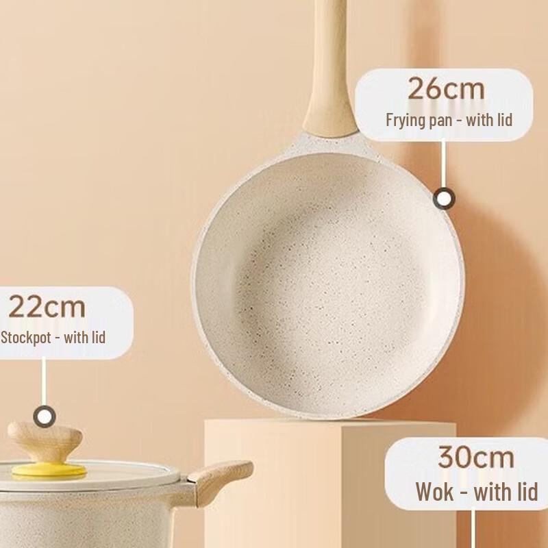 COOKER KING Dabai 4-Piece Flat-Bottom Stir-Fry Pan Set, 30cm