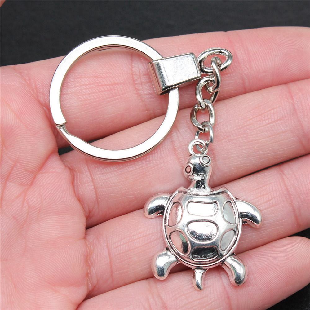 Marine Life Turtle Ocean Creature Pendant Antique Bronze Metal Keychain with 30mm Ring for Men Fashion Gift