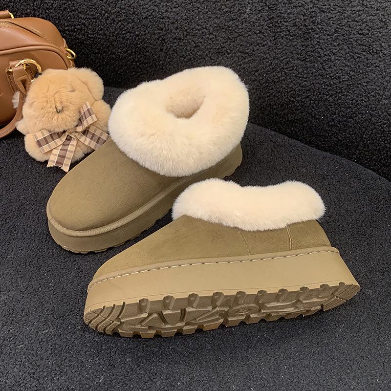 Women's Plus Velvet Indoor-Outdoor Warm Heel Cotton Snow Boots, Sizes 36-43, for Autumn and Winter.