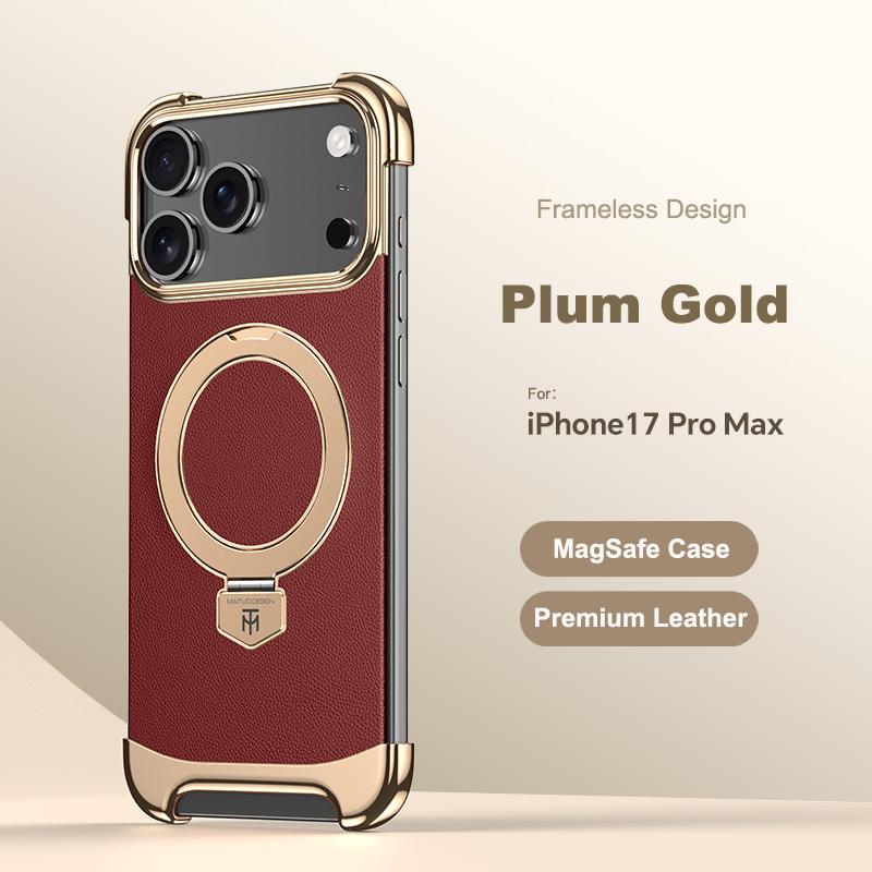 Luxury Leather Ultra Thin Frameless Magnetic Case For iPhone 17 16 15 14 13 Pro Max 17Air 17Pro Metal Bracket Anti-Drop Bumper