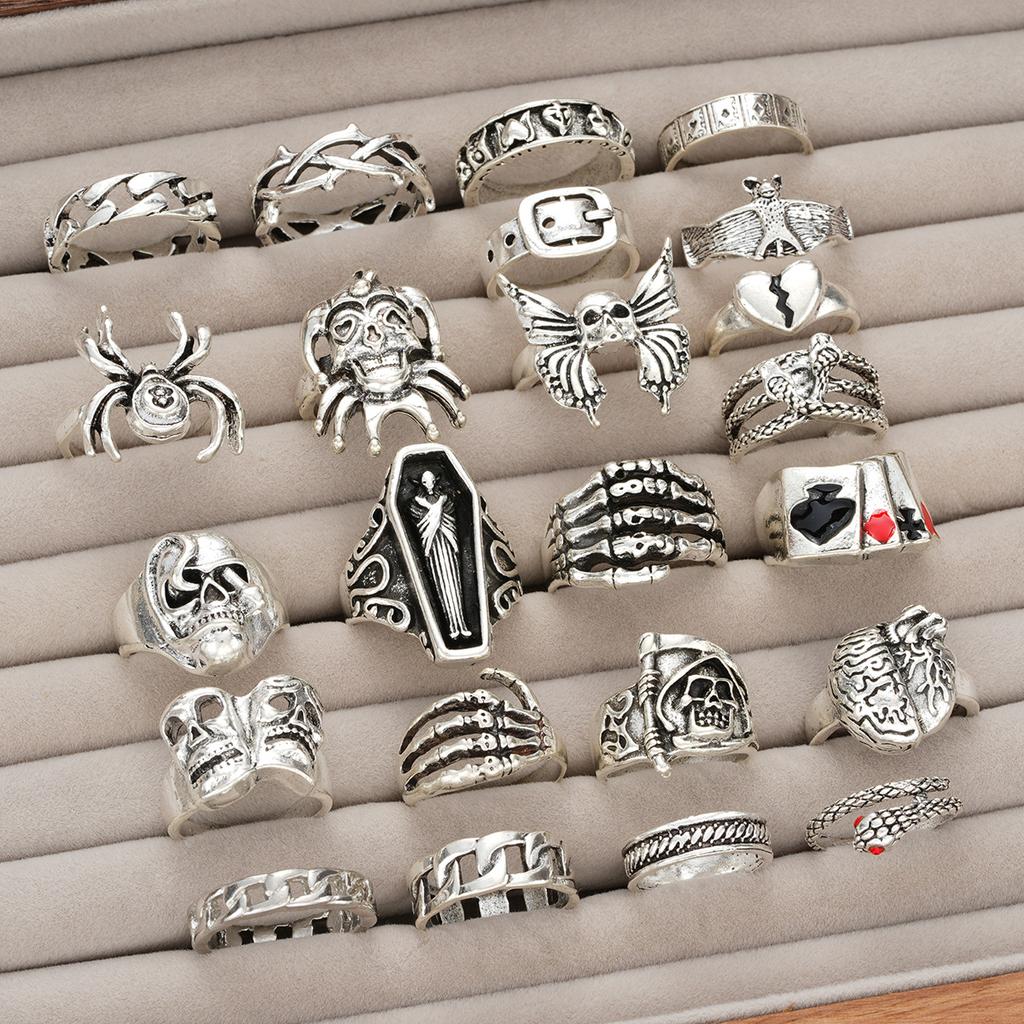 Skull Bat Spider Ring Set Dark Gothic Retro Exaggerated Finger Ring 23-piece Set