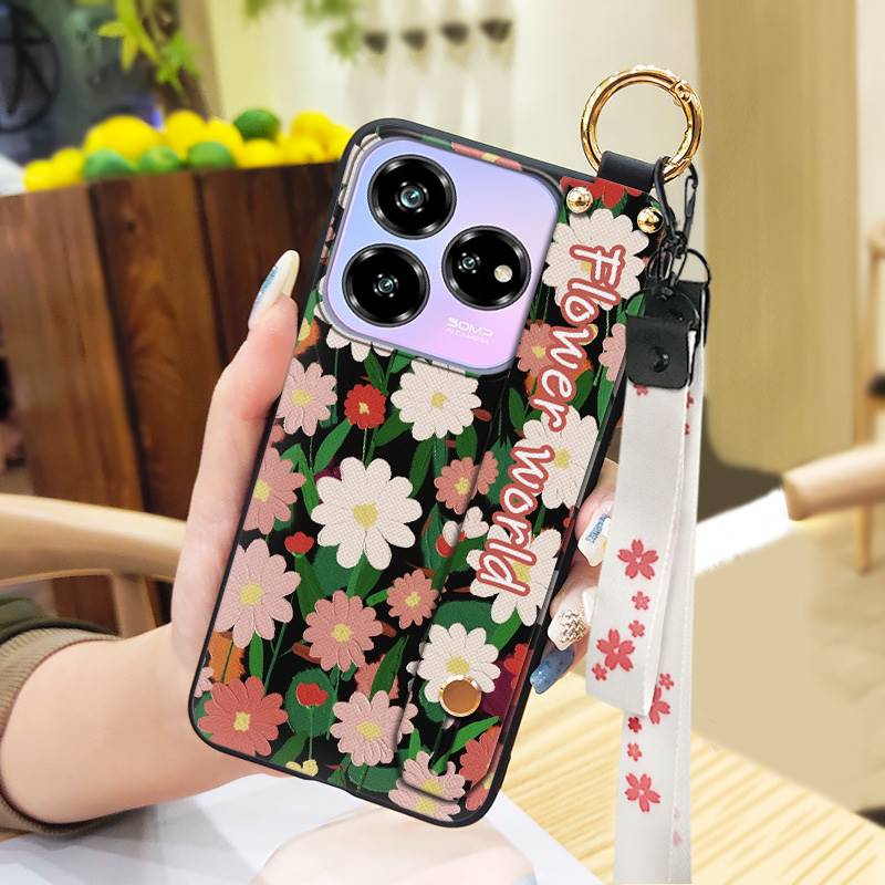 Waterproof Dirt-resistant Phone Case For ZTE Blade V60 Design/Axon 60 Lite Anti-knock Flower Wristband Soft case Lanyard