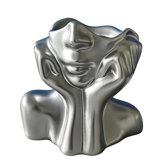 Artistic Desktop Storage Abstract Face Vase, Female Pen Holder, Makeup Brush Modern Vinyl Cup Decorative Vase Centerpiece for Living Room Table Shelf