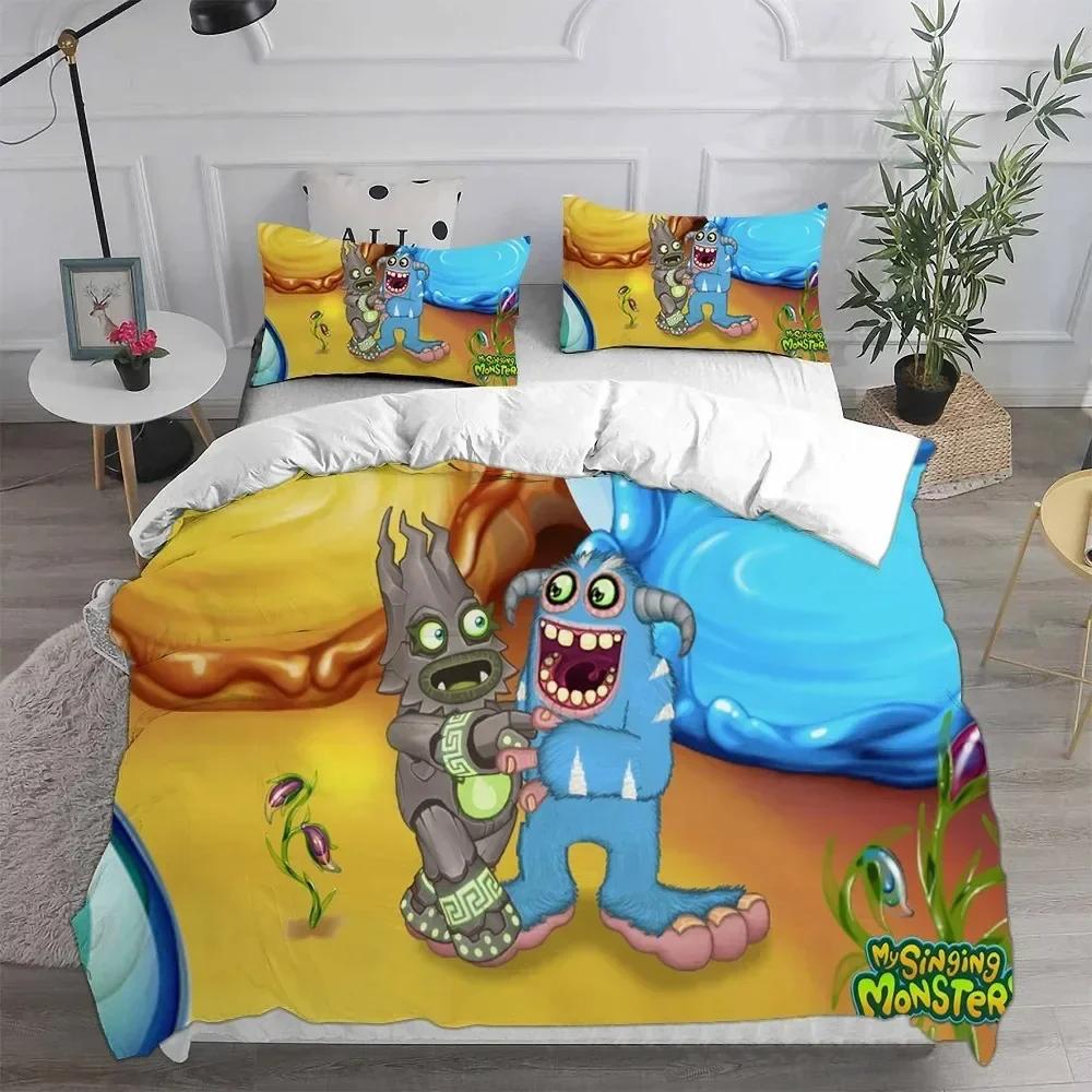 Anime My Singing Monsters Video Game Cartoon Printed Bed Set Duvet Cover Pillowcase Bedding Set Bed Linen Sheet Quilt Full Size
