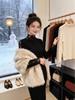 Women's Stacked High Neck Double-Sided Fleece Lace Layering Top for Autumn/Winter