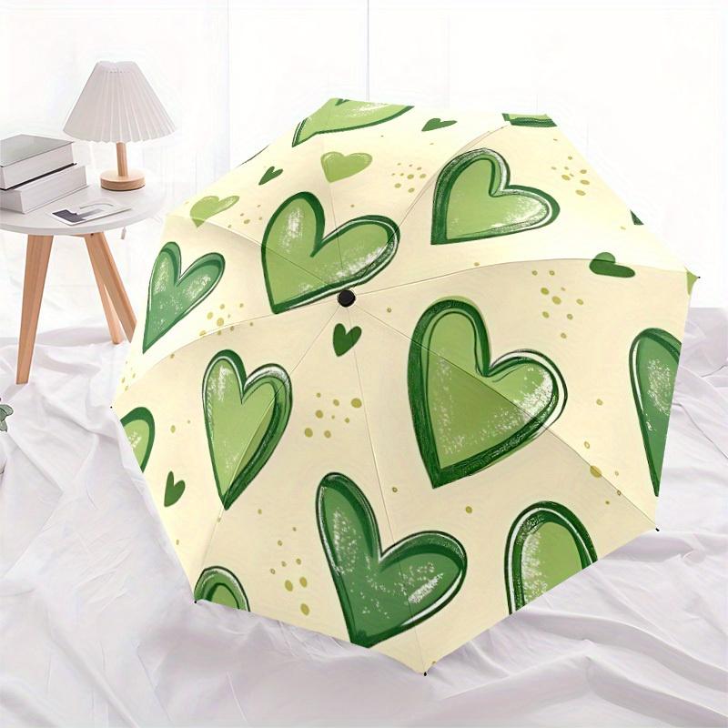 1pc Heart Green Automatic Open/Close Umbrella with One Touch Button,, Windproof Design   Lightweight Portable Umbrella for Women & Men6061