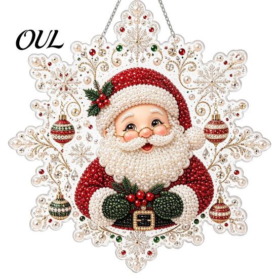 Festive Wall Hanging Ornament Christmas Faux Pearl Painting Suncatcher Kit, Acrylic Snowflake Shaped Board with Lace Adult Crafting Hobby Supplies