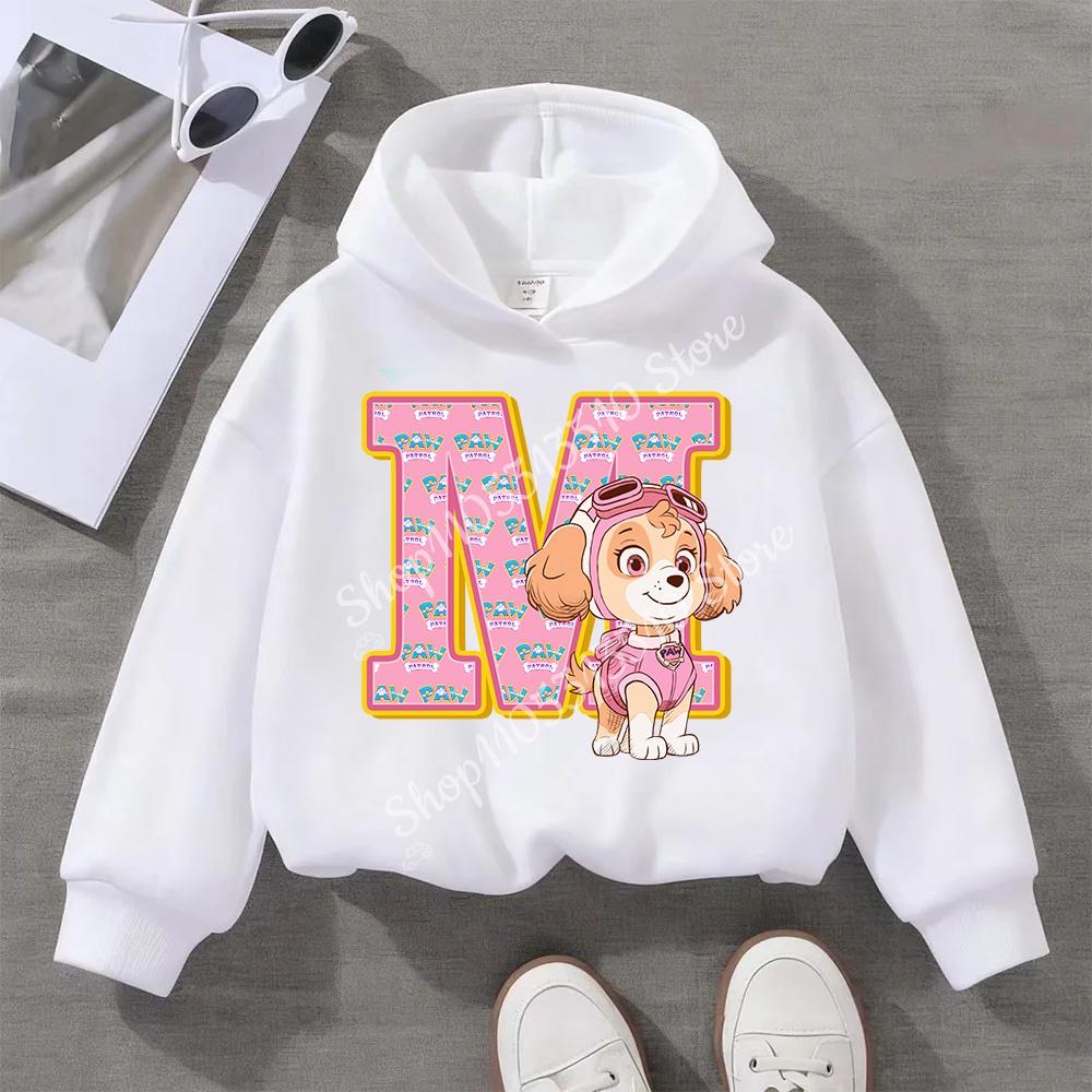 PAW Patrol Child White Long- Sleeve Hoodie Girls Skye Polyester Tops Cartoon 26 Letter Printed Pullover Children Birthday Gifts