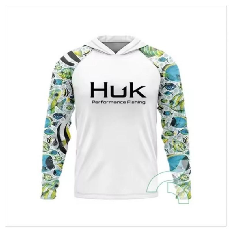Mens Quick-Dry UV Protection Hooded Fishing Long Sleeve Shirt Summer Breathable Outdoor Sportswear Angling