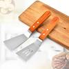 Conjunto de 4 pás de fritura de aço inoxidável com cabo de madeira, raspadores de grelha para serviços pesados, acessórios de grelha de topo plano para churrasco e camping